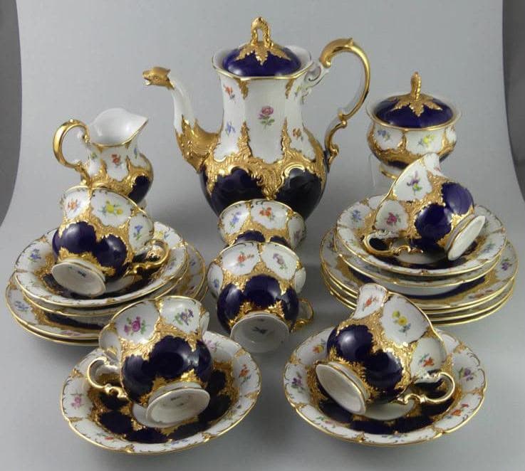 Meissen Kaffeeservice – Kobaltblau & Goldstaffage